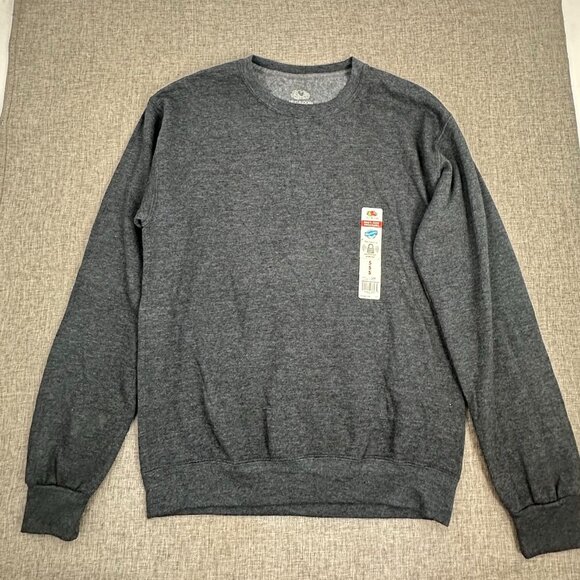 NEW! Mens Fruit of The Loom Sweater Grey/ Black Heather Cotton Blend Small - Picture 2 of 11
